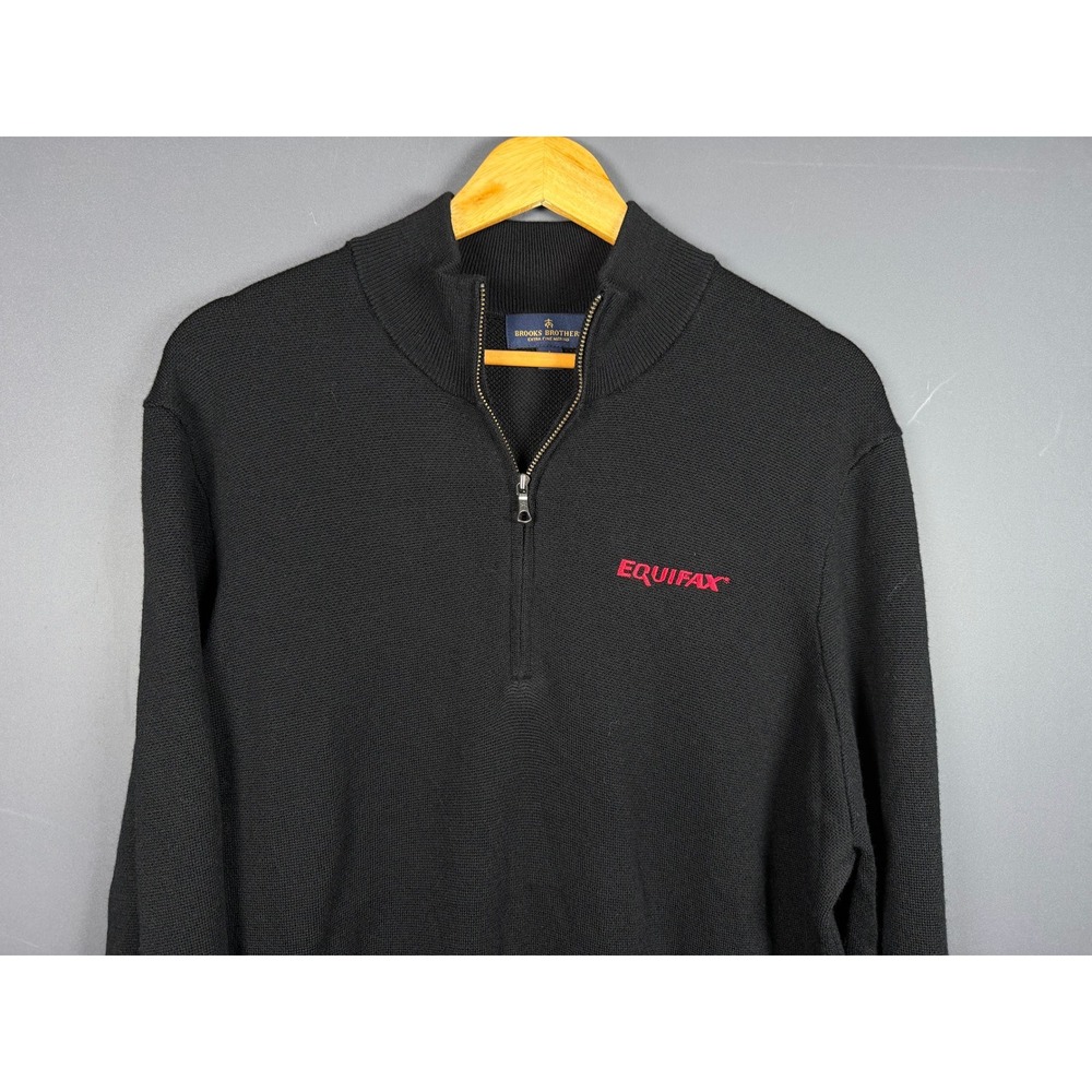 Brooks Brothers Mens Large Black Extra Fine Merino Wool 1/4 Zip Equifax Sweater
